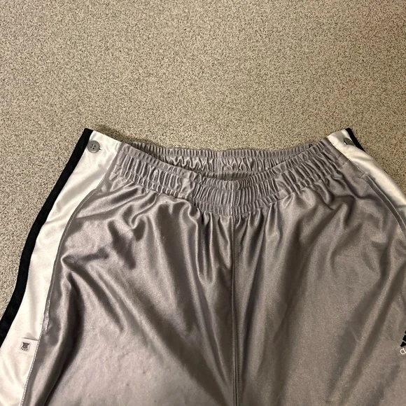 90s Vintage Adidas Baggy Silver Black & White Lined Tear Away Pants - Picture 6 of 7